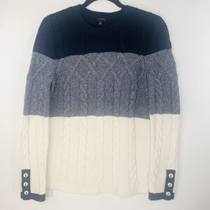 TALBOTS Chunky Cable Knit Sweater Small Colorblock Nautical Anchor Fisherman EUC